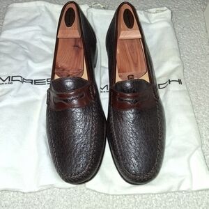 Moreschi Men's Dark Brown Leather Slip-On Loafers Peccary Made In Italy